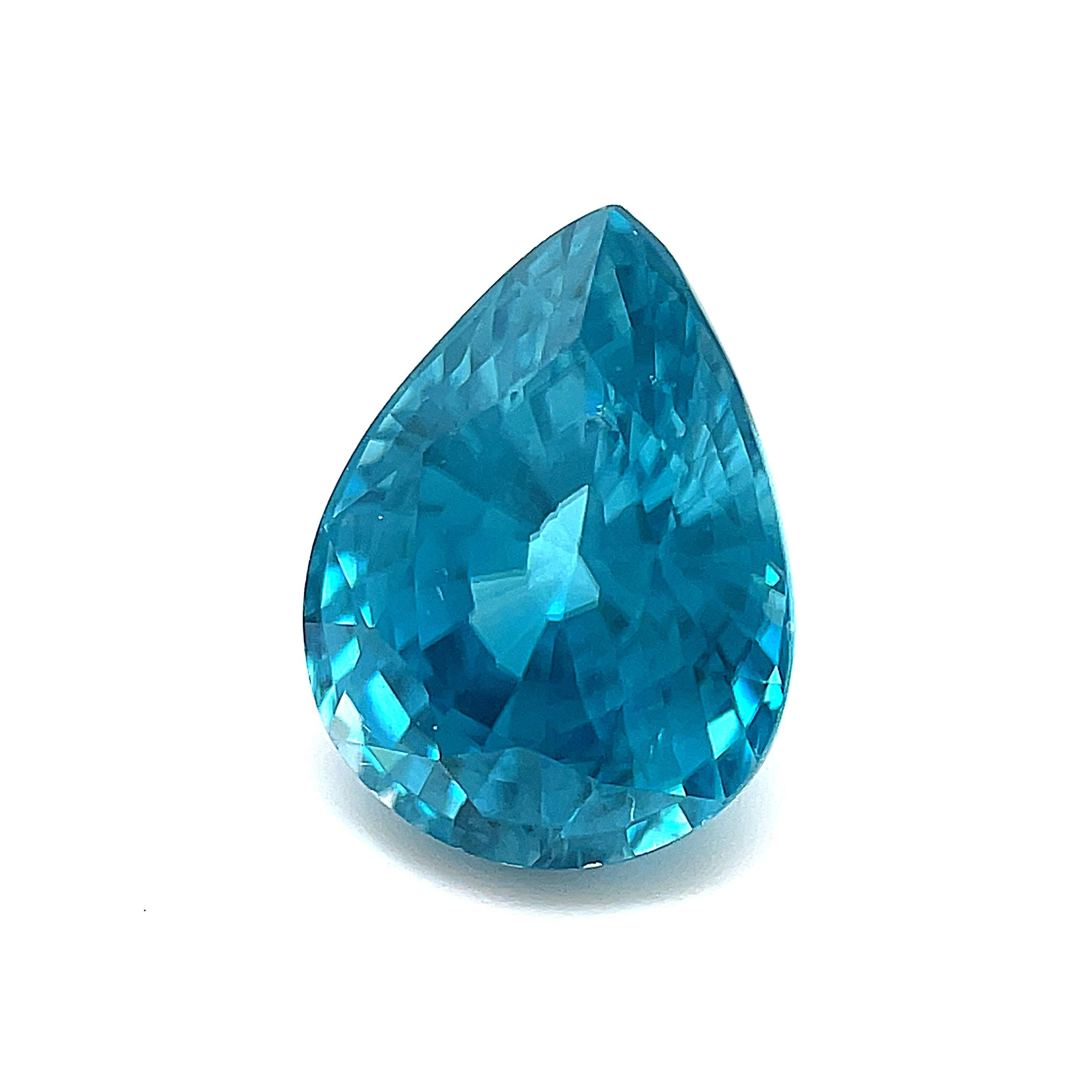 4.72 Carat Pear Shaped Blue Zircon, Unset Loose Gemstone  In New Condition For Sale In Los Angeles, CA