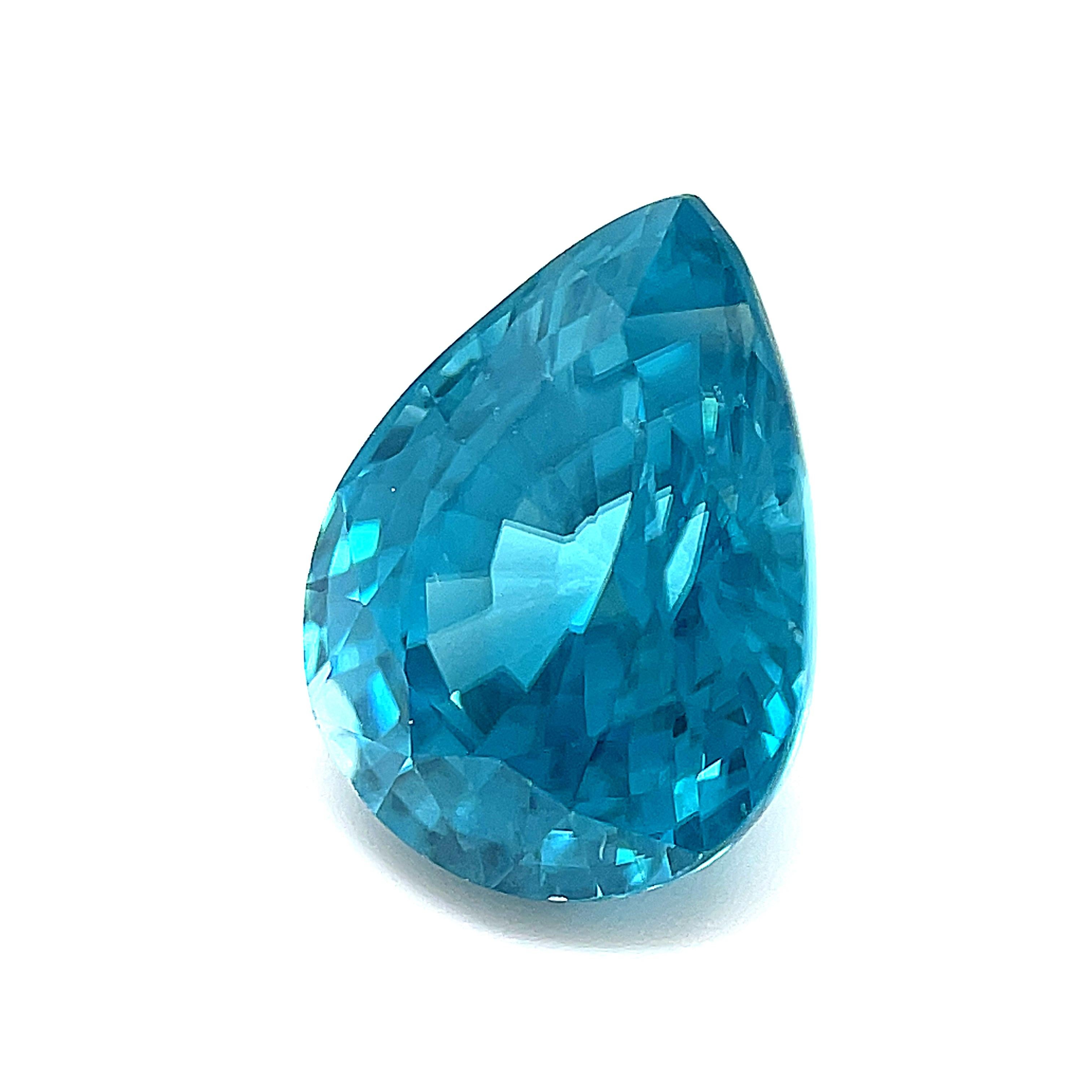 Women's or Men's 4.72 Carat Pear Shaped Blue Zircon, Unset Loose Gemstone  For Sale