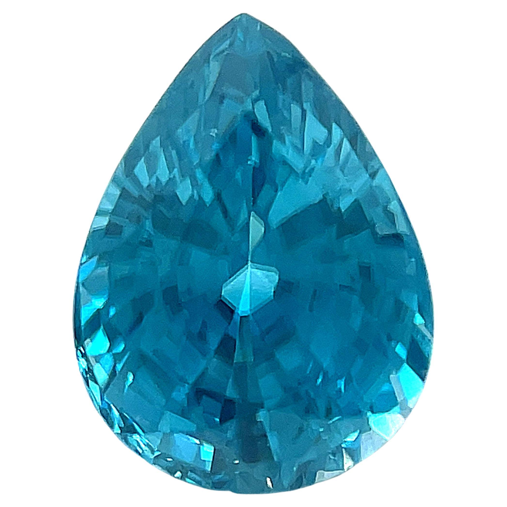 4.72 Carat Pear Shaped Blue Zircon, Unset Loose Gemstone  For Sale