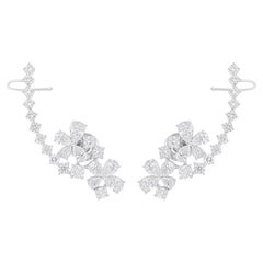 4.72 Carat SI/H Round Pear Shape Diamond Ear Cuff Earrings 18 Karat White Gold
