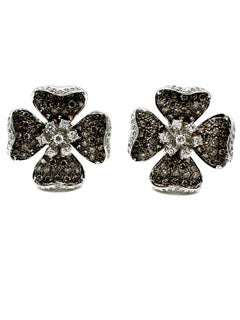 4.72 Carats Round Brilliant Cognac and White Diamonds Gold Dogwood Earrings
