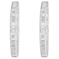 4.72 CT Baguette Cut Diamond Wide Channel Set Inside-Out Hoop Earrings 18K Gold