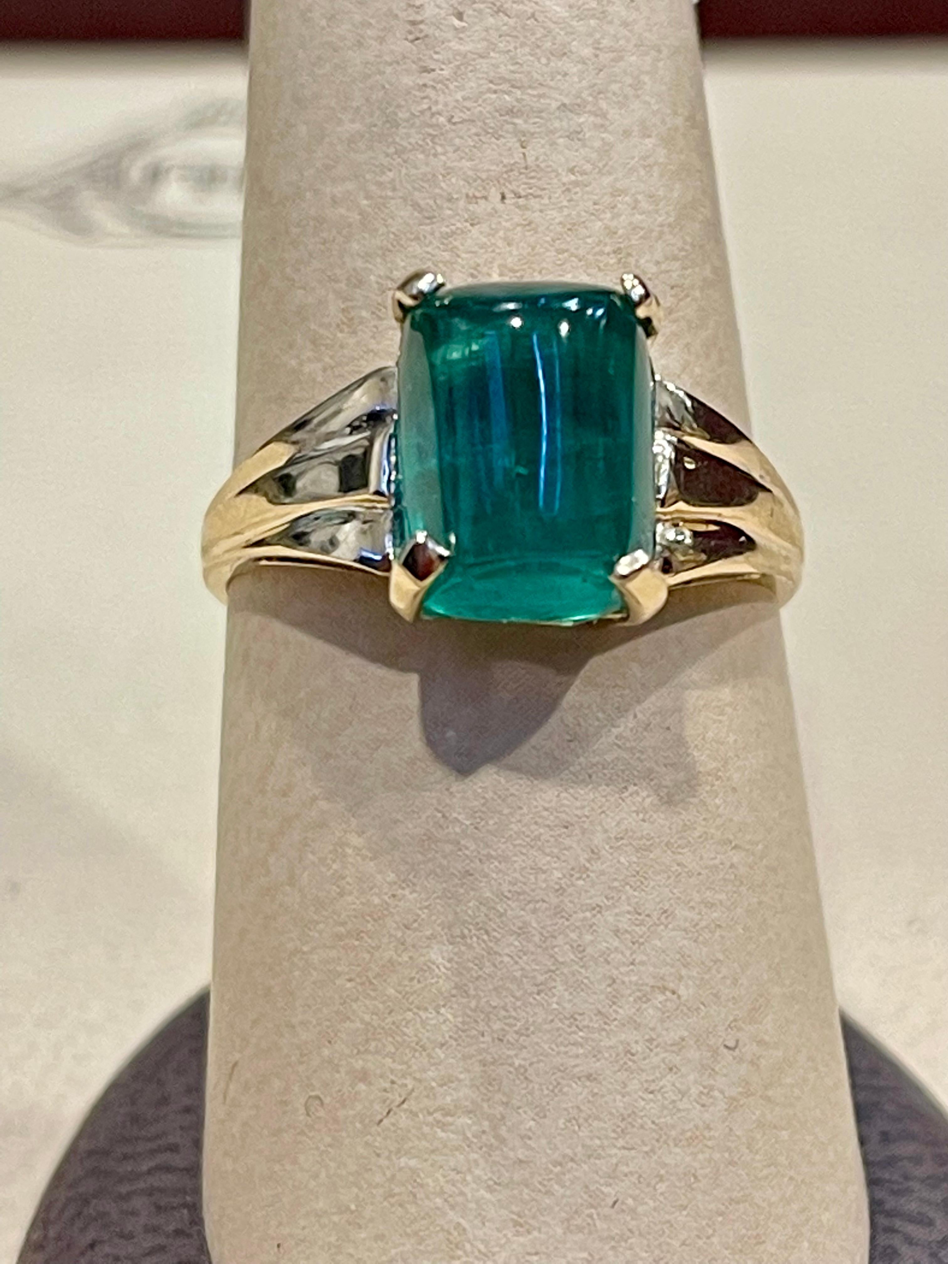 4.72 Karat Zuckerhut Smaragd Cabochon 14 Karat Gelbgold Cocktail-Ring Vintage 2