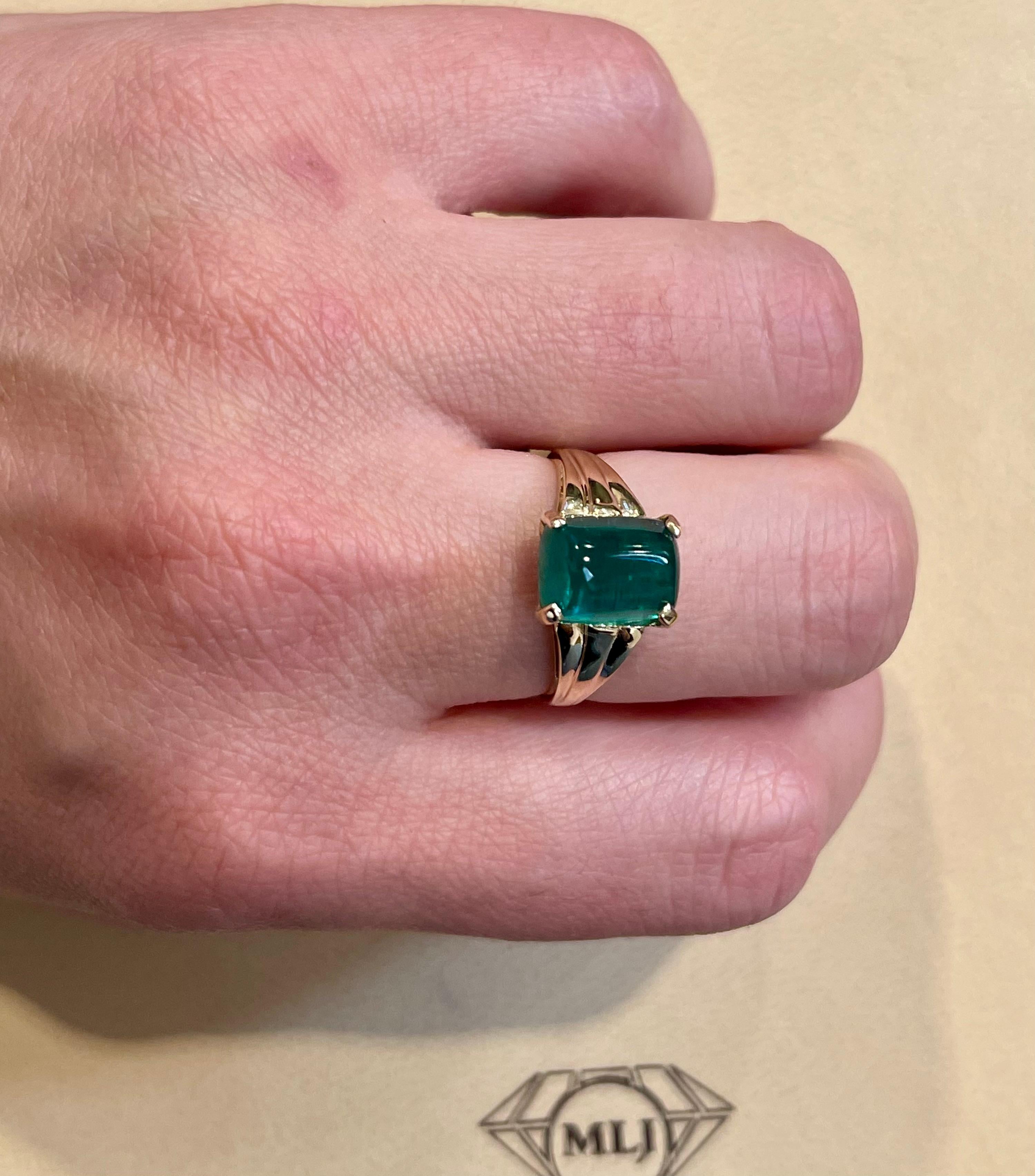 4.72 Karat Zuckerhut Smaragd Cabochon 14 Karat Gelbgold Cocktail-Ring Vintage 4