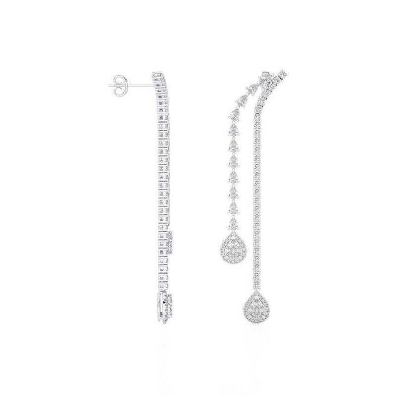 Taglio rotondo Orecchini a goccia in oro bianco 18 carati con diamanti 4,72 CTW e pendenti Moonlight Collection'S in vendita