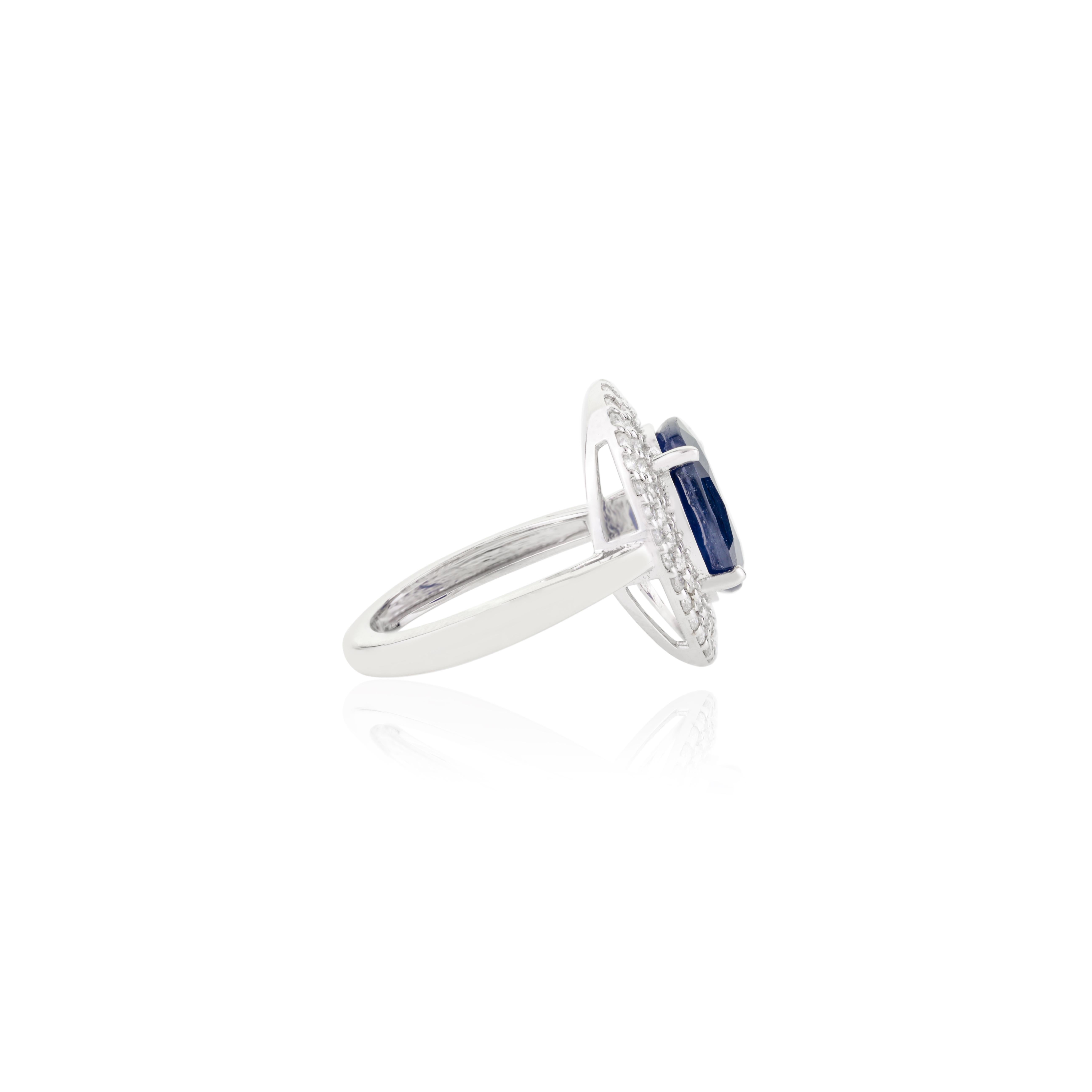 Im Angebot: 4,72 CTW natürlichen blauen Saphir mit Halo-Diamanten Ring in massivem 14k Weißgold () 5