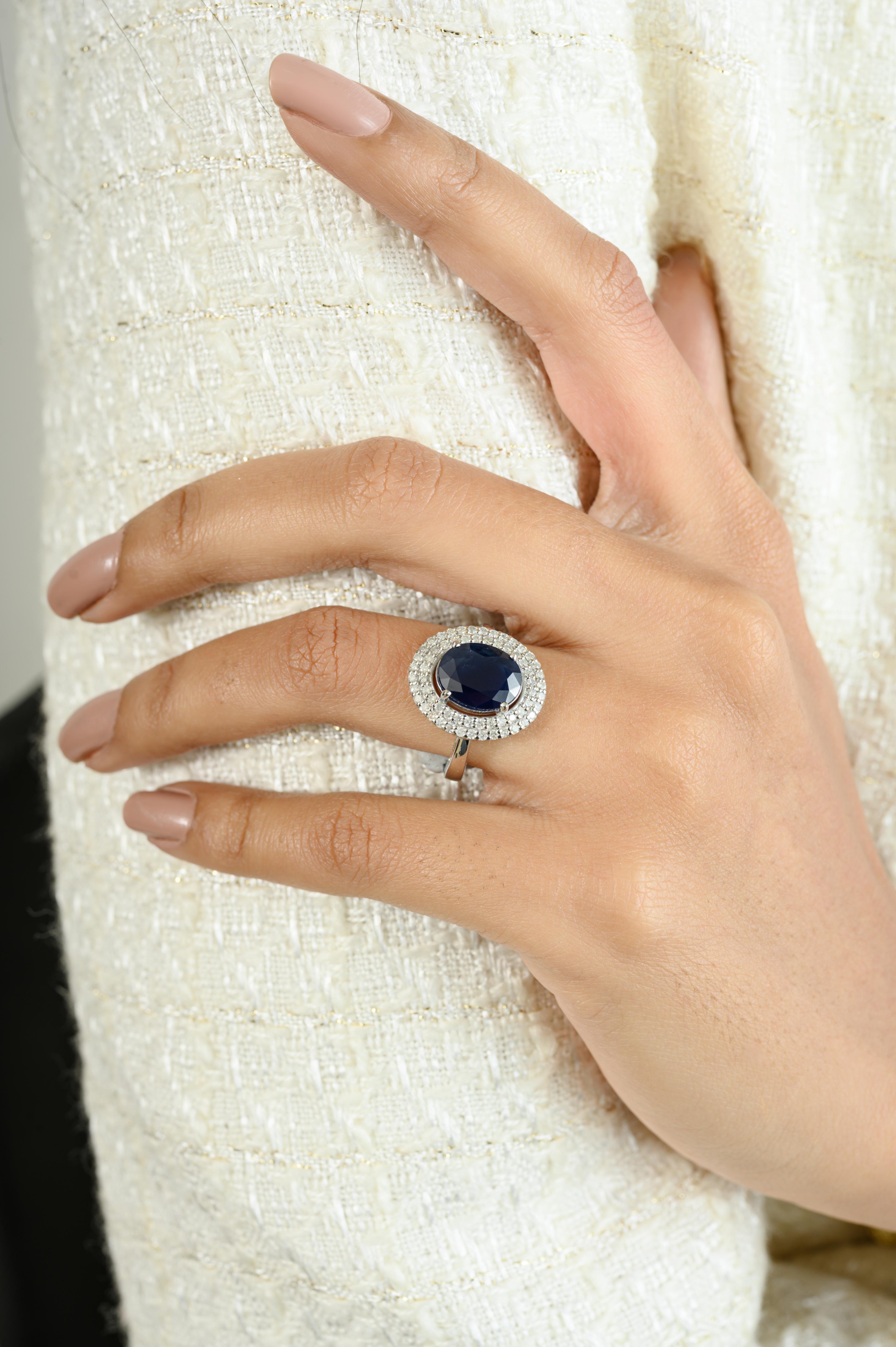 Im Angebot: 4,72 CTW natürlichen blauen Saphir mit Halo-Diamanten Ring in massivem 14k Weißgold () 6