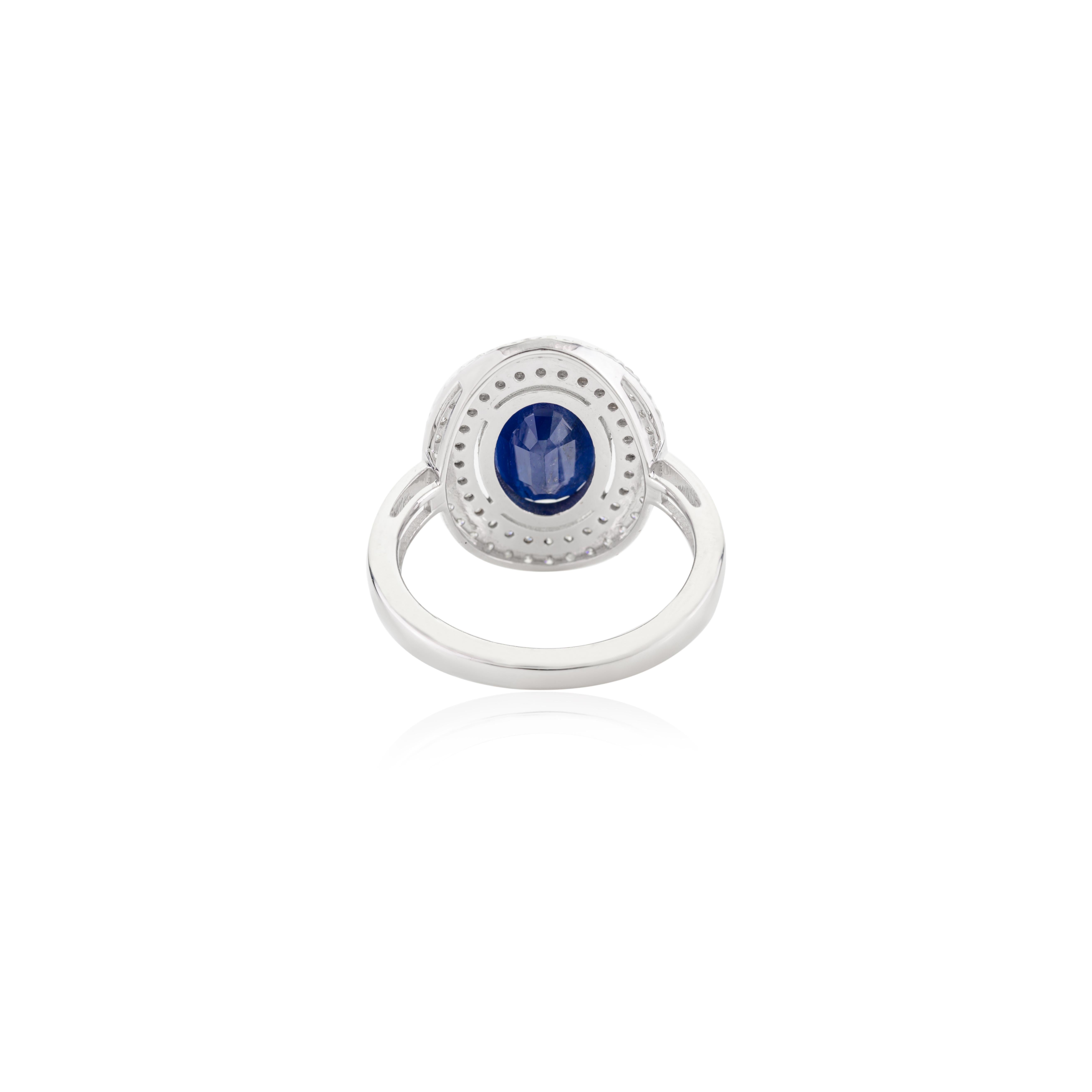Im Angebot: 4,72 CTW natürlichen blauen Saphir mit Halo-Diamanten Ring in massivem 14k Weißgold () 7
