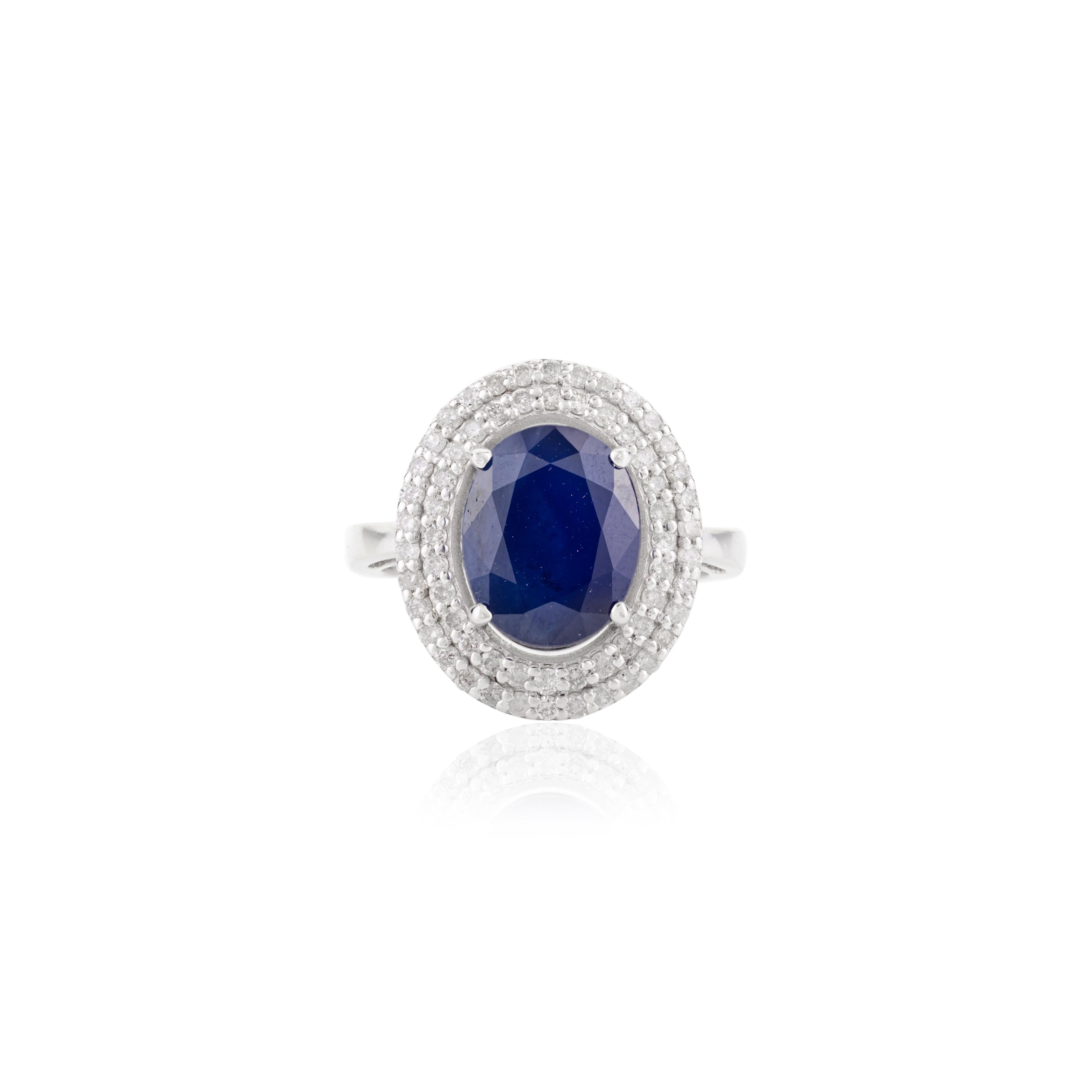 Im Angebot: 4,72 CTW natürlichen blauen Saphir mit Halo-Diamanten Ring in massivem 14k Weißgold () 8