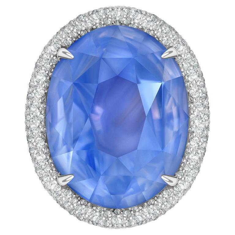 47,22 Carat Natural Sapphire Diamonds 18 Karat White Gold Cocktail Ring by D&A For Sale