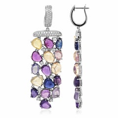 47.22 Carats Fancy Sapphire and White Diamond White Gold Earrings