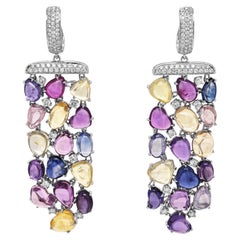 Pendientes de oro blanco con zafiro fantasía y diamante blanco de 47,22 quilates