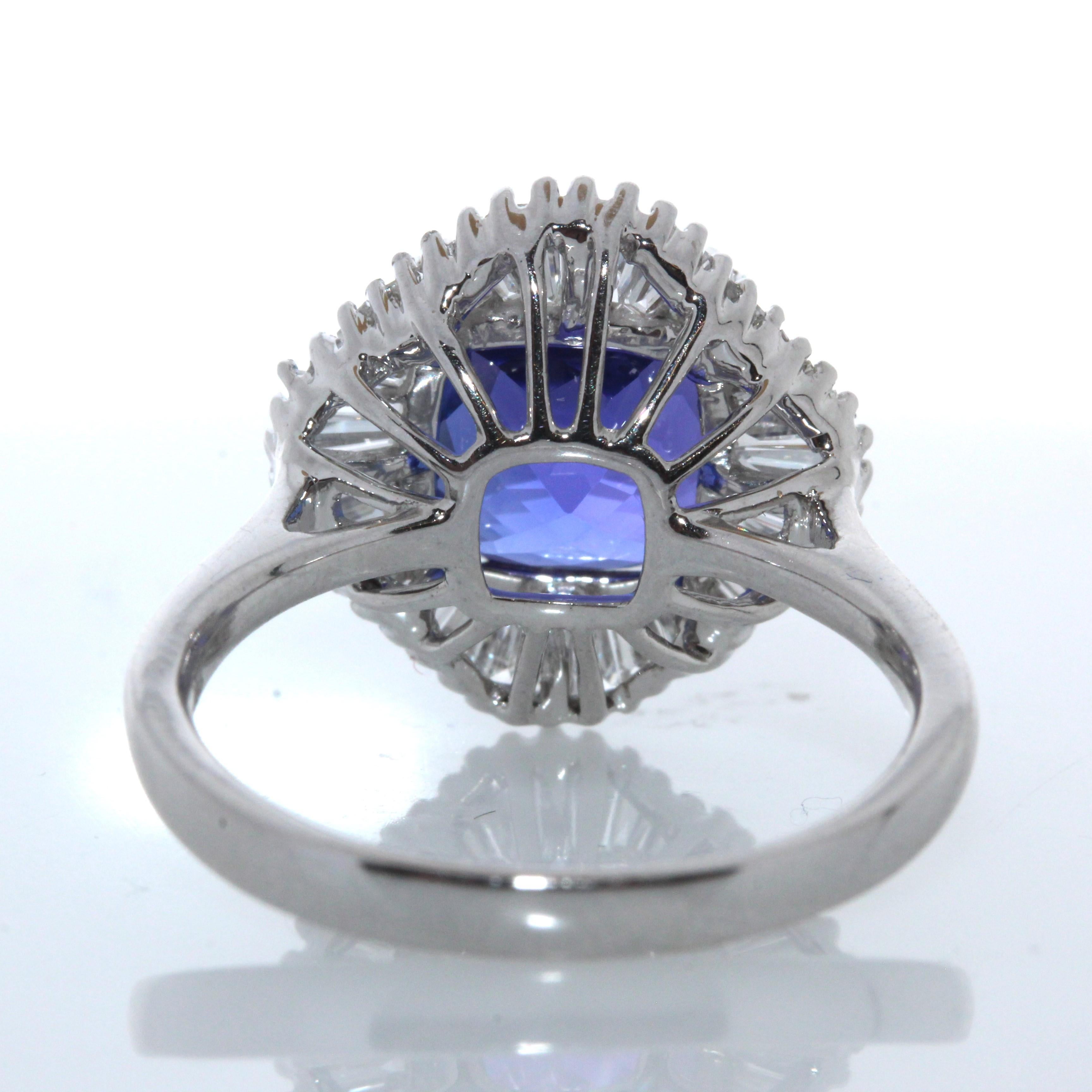 4.72ct Tanzanite and .62ctw Diamond Ring in 18K White Gold In New Condition For Sale In Chicago, IL