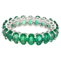 4.72cts Oval Cut Emerald Birthstone Eternity Band Ring in 18k White Gold