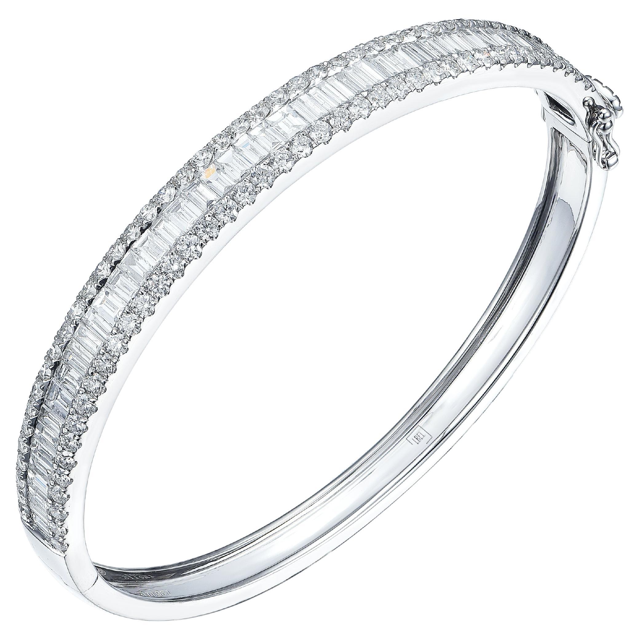 4.73 Carat Baguette and Round Diamond Bangle  For Sale