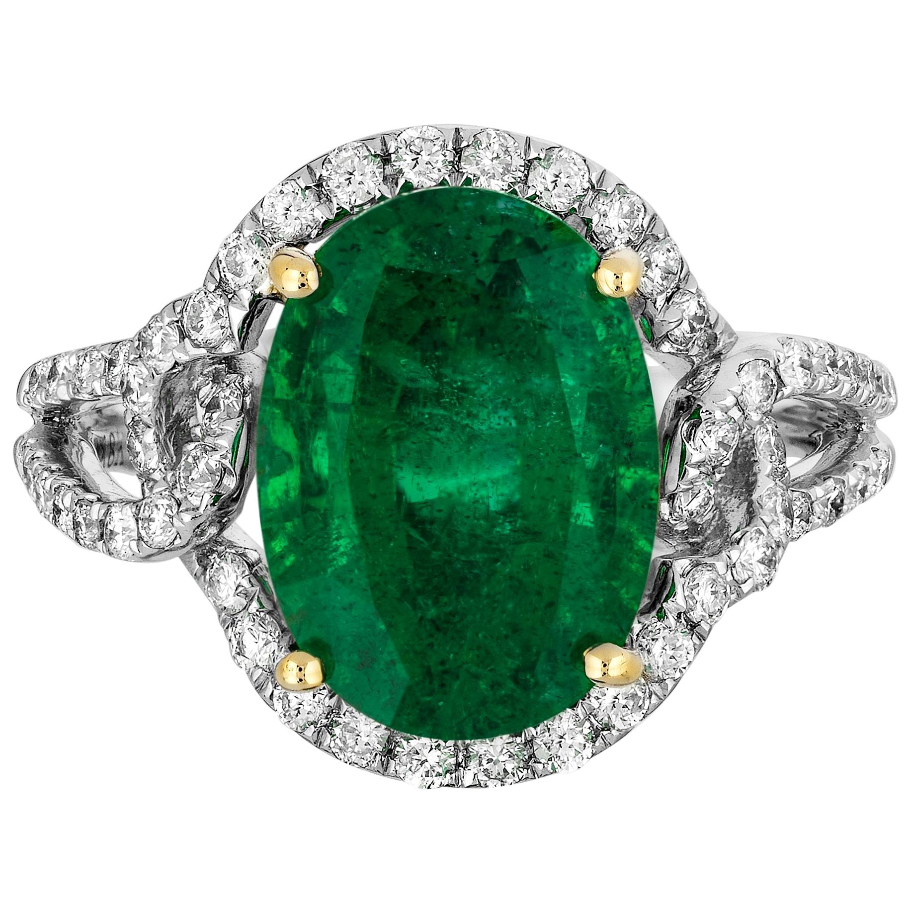 4.73 Carat Emerald Diamond Cocktail Ring For Sale