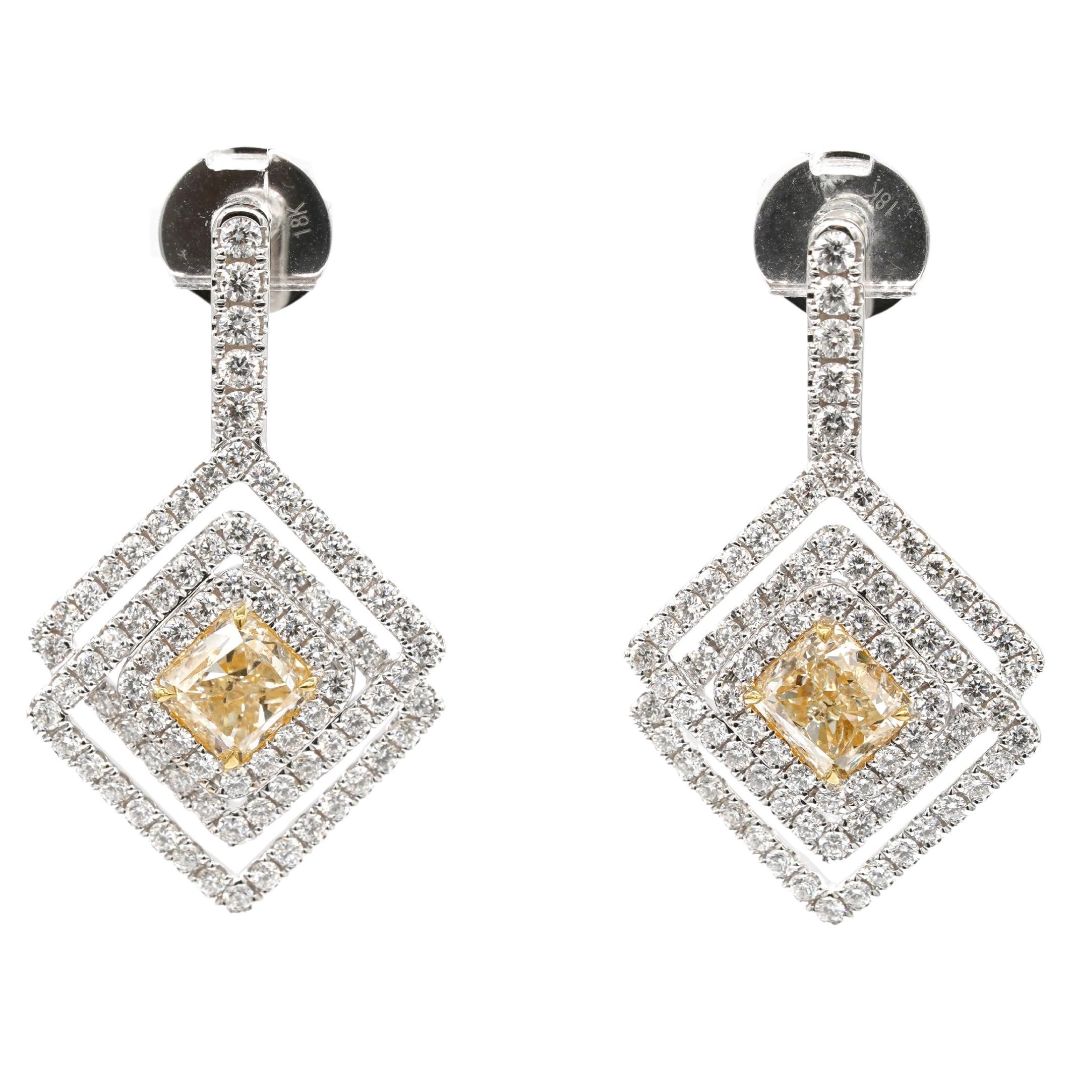 4,73 Karat gelbe und weiße Fancy-Diamanten-Ohrringe