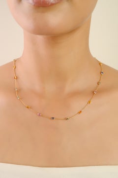 4.73 Carat Natural Multi-Color Sapphire Bezel Station Necklace 18K Yellow Gold