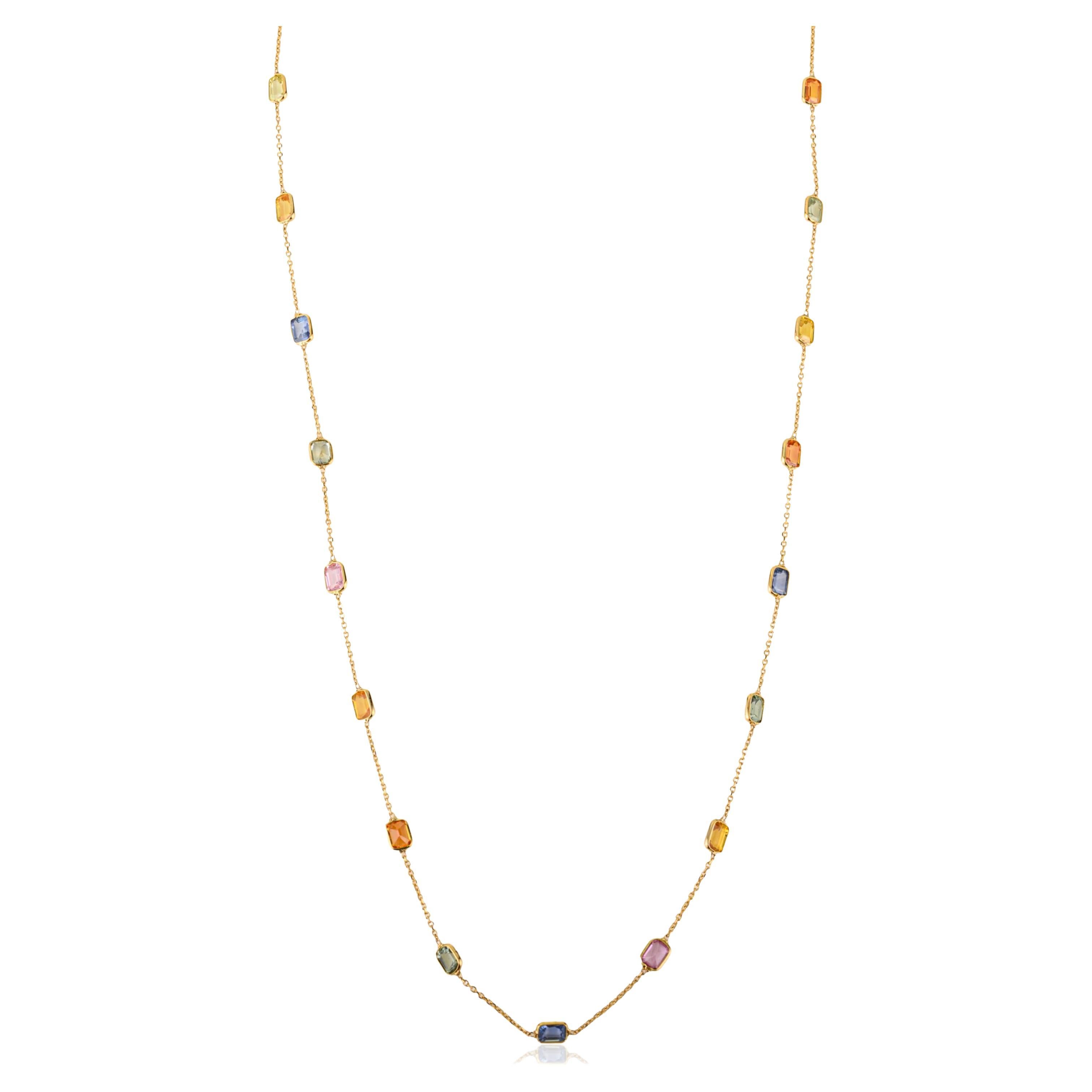 4,73 carati di zaffiro naturale multicolore Collana con castone in oro giallo 18 carati