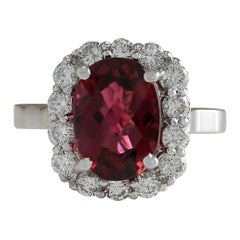 Natural Tourmaline 14 Karat White Gold Diamond Ring