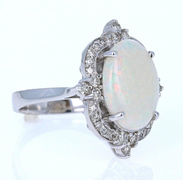 4.73 Carat Opal Diamond 14 Karat White Gold Ring For Sale at 1stDibs