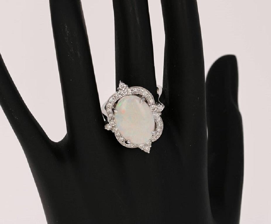 Oval Cut 4.73 Carat Opal Diamond 14 Karat White Gold Ring