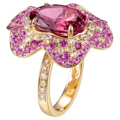 Anello da cocktail con diamante e tormalina rubellite rosa da 4,73 carati