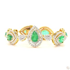 4.73 Carat Round Brilliant Cut Diamond Emerald Gold Bracelet