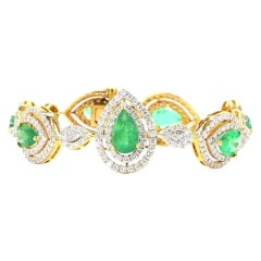 4.73 Carat Round Brilliant Cut Diamond Emerald Gold Bracelet