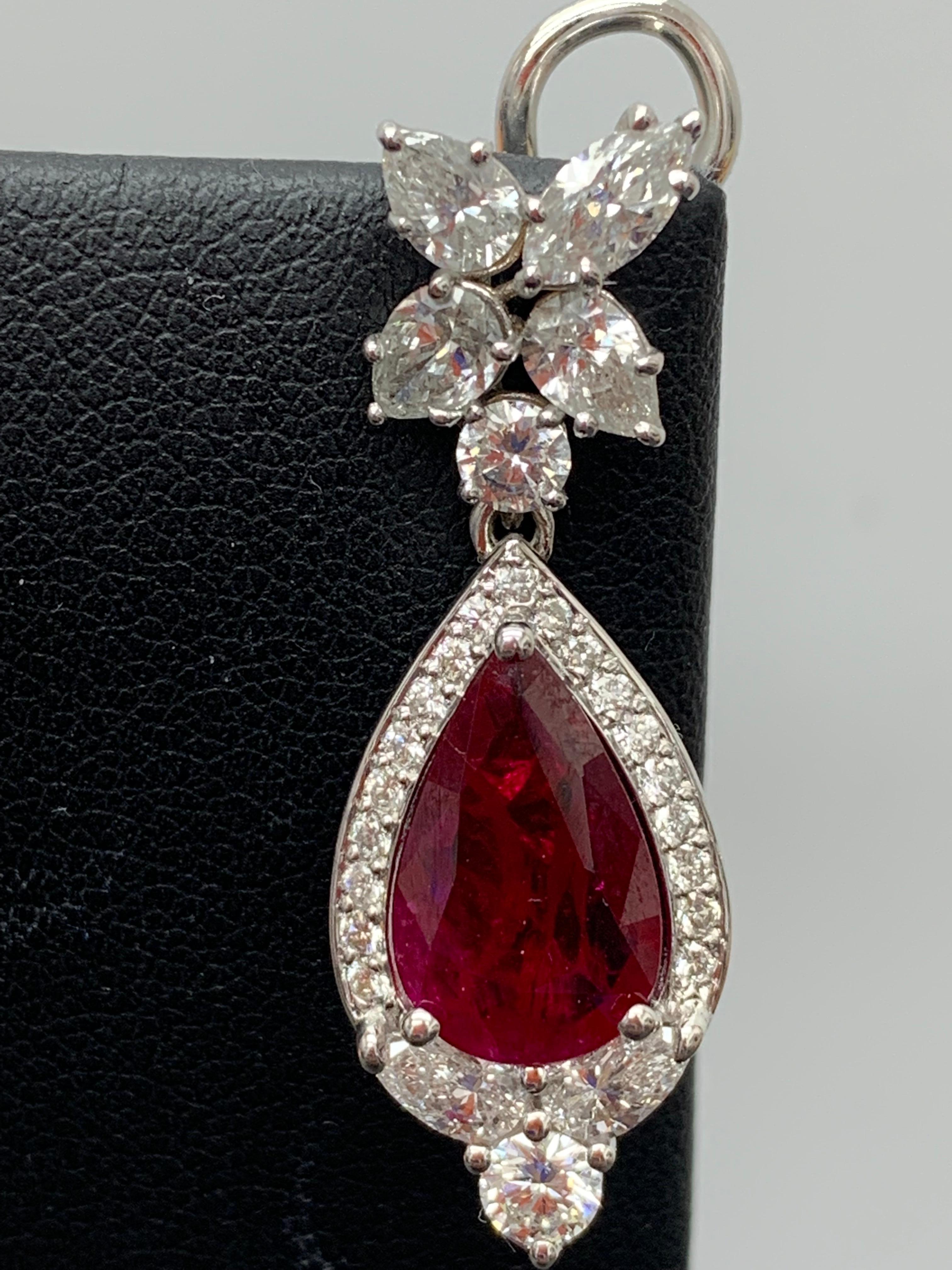 4.73 Carat Ruby and Diamond Drop Earrings in 18K White Gold In New Condition For Sale In NEW YORK, NY