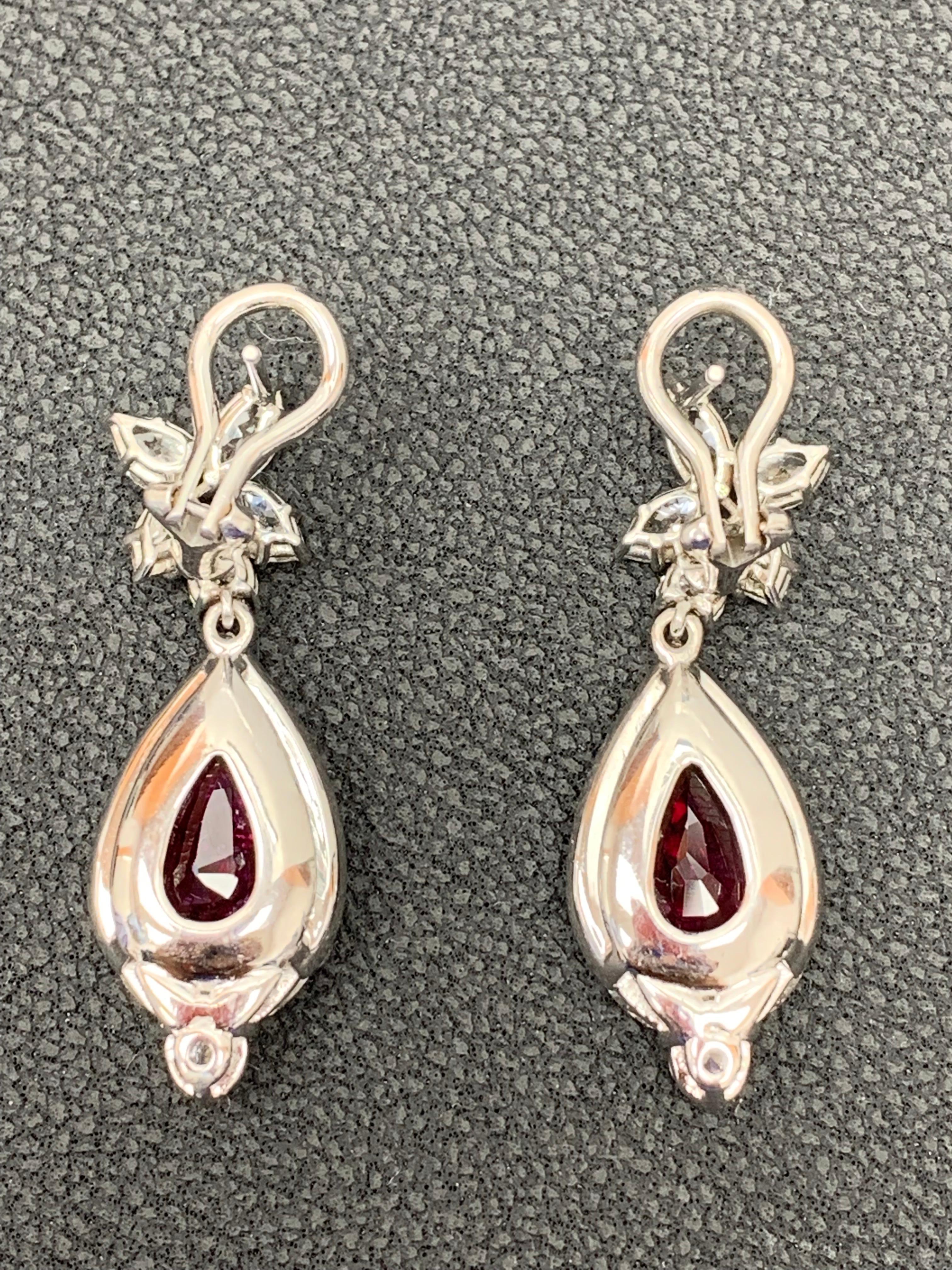 Women's 4.73 Carat Ruby and Diamond Drop Earrings in 18K White Gold For Sale