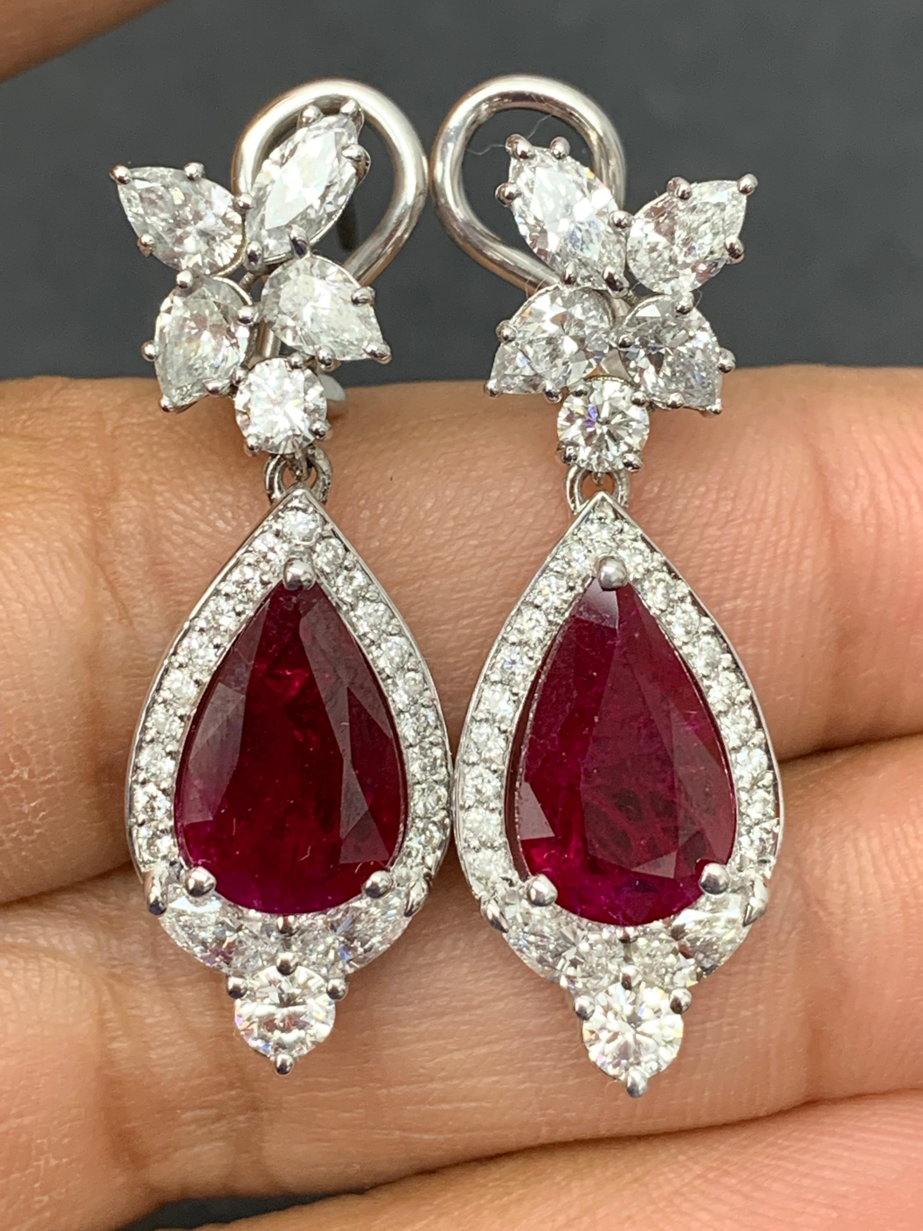 4.73 Carat Ruby and Diamond Drop Earrings in 18K White Gold For Sale 2