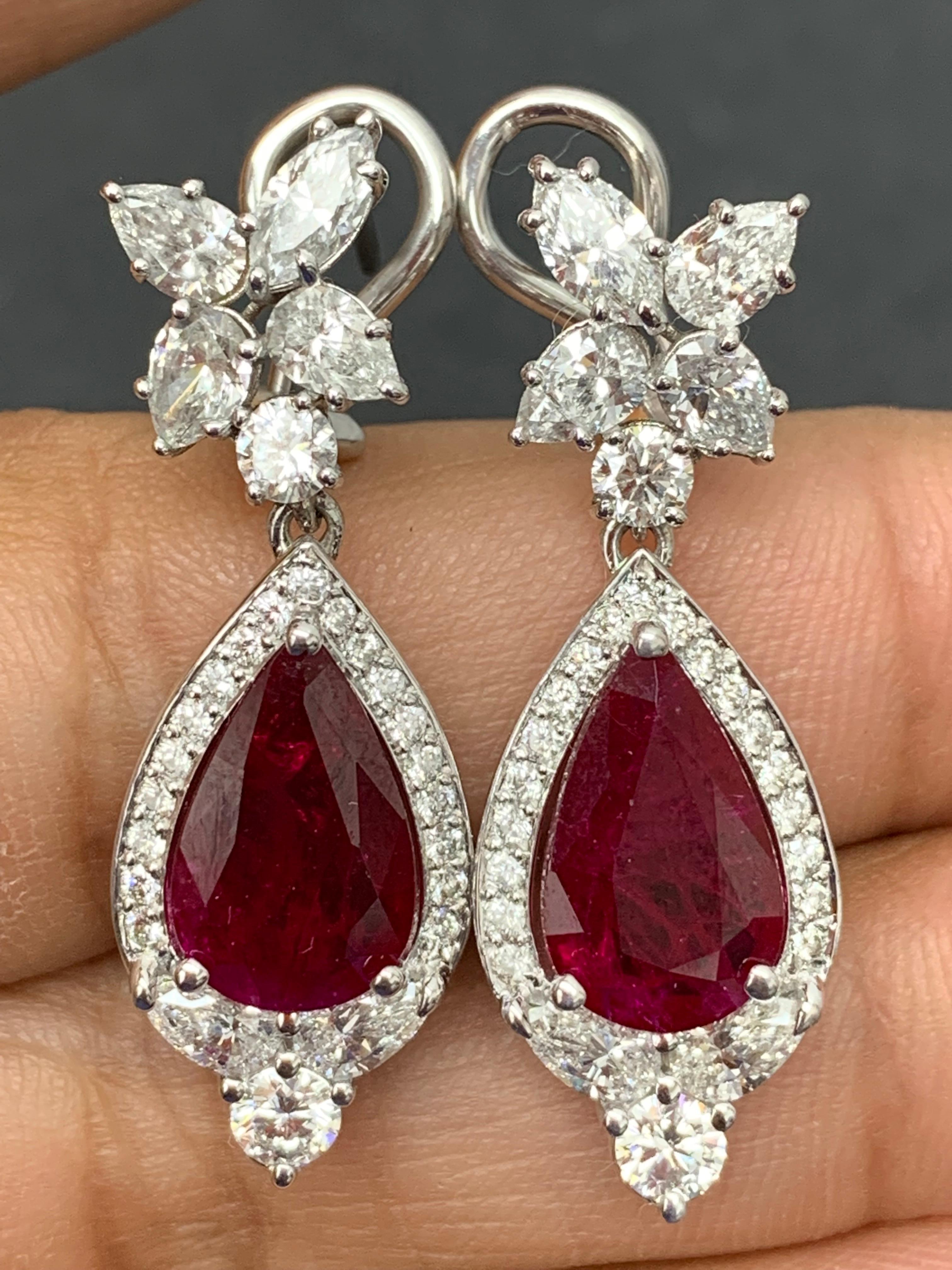 4.73 Carat Ruby and Diamond Drop Earrings in 18K White Gold For Sale 3
