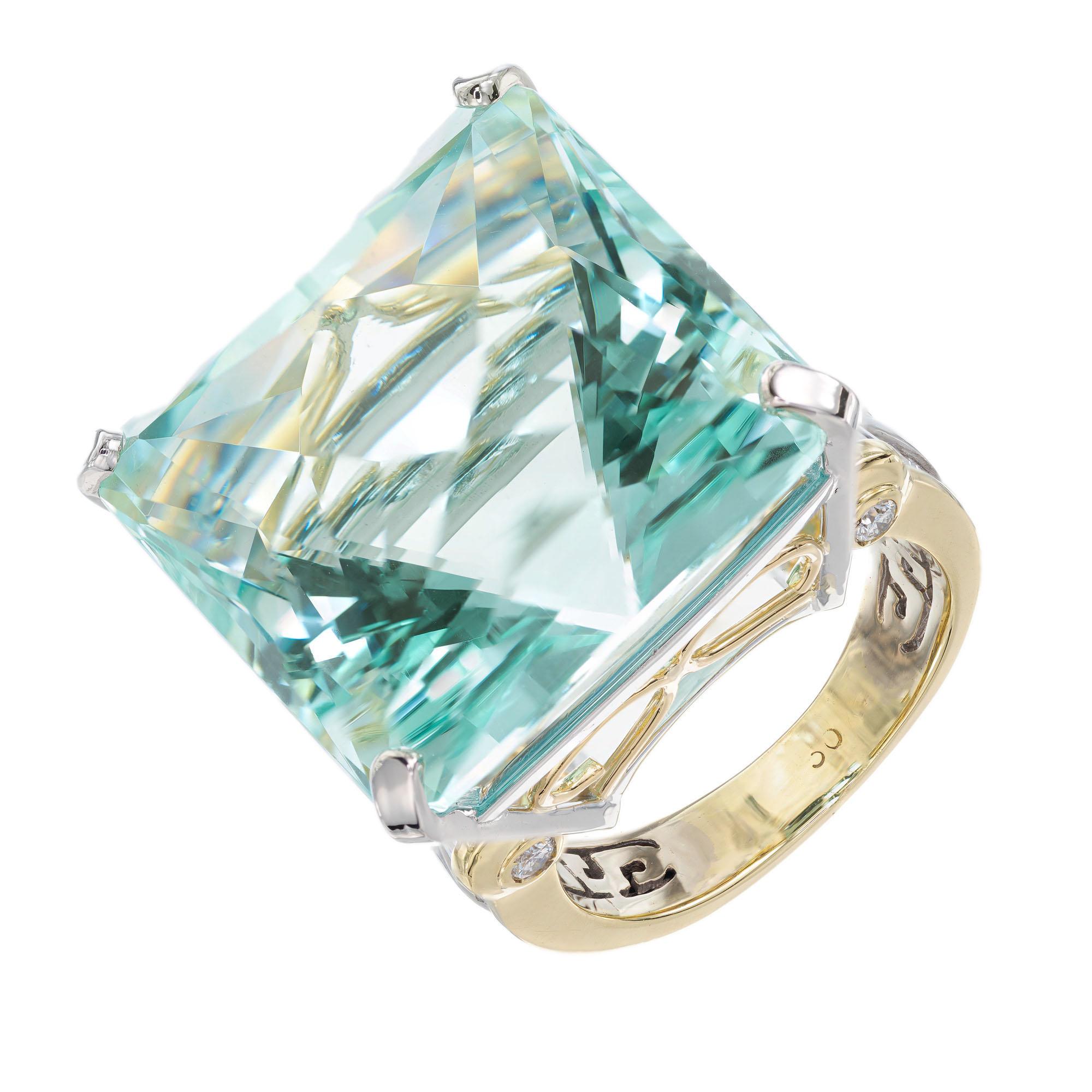 47,33 Karat Aquamarin Diamant Gelbgold Platin Cocktail-Ring (Carréeschliff) im Angebot