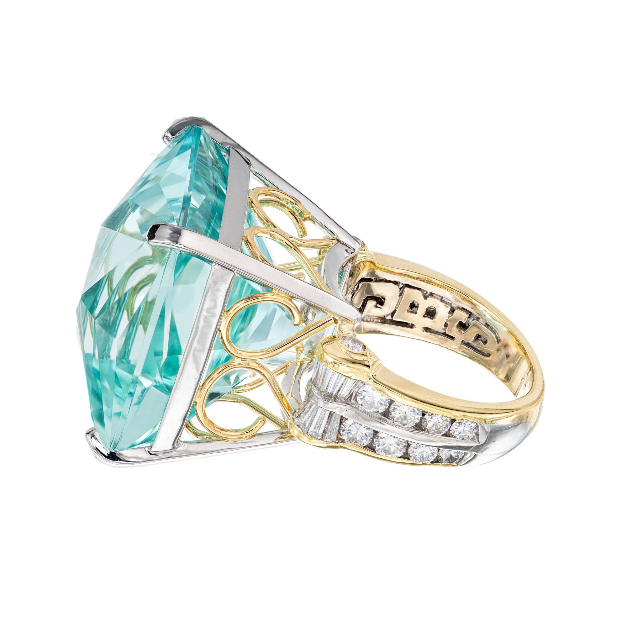 47,33 Karat Aquamarin Diamant Gelbgold Platin Cocktail-Ring im Zustand „Neu“ im Angebot in Stamford, CT
