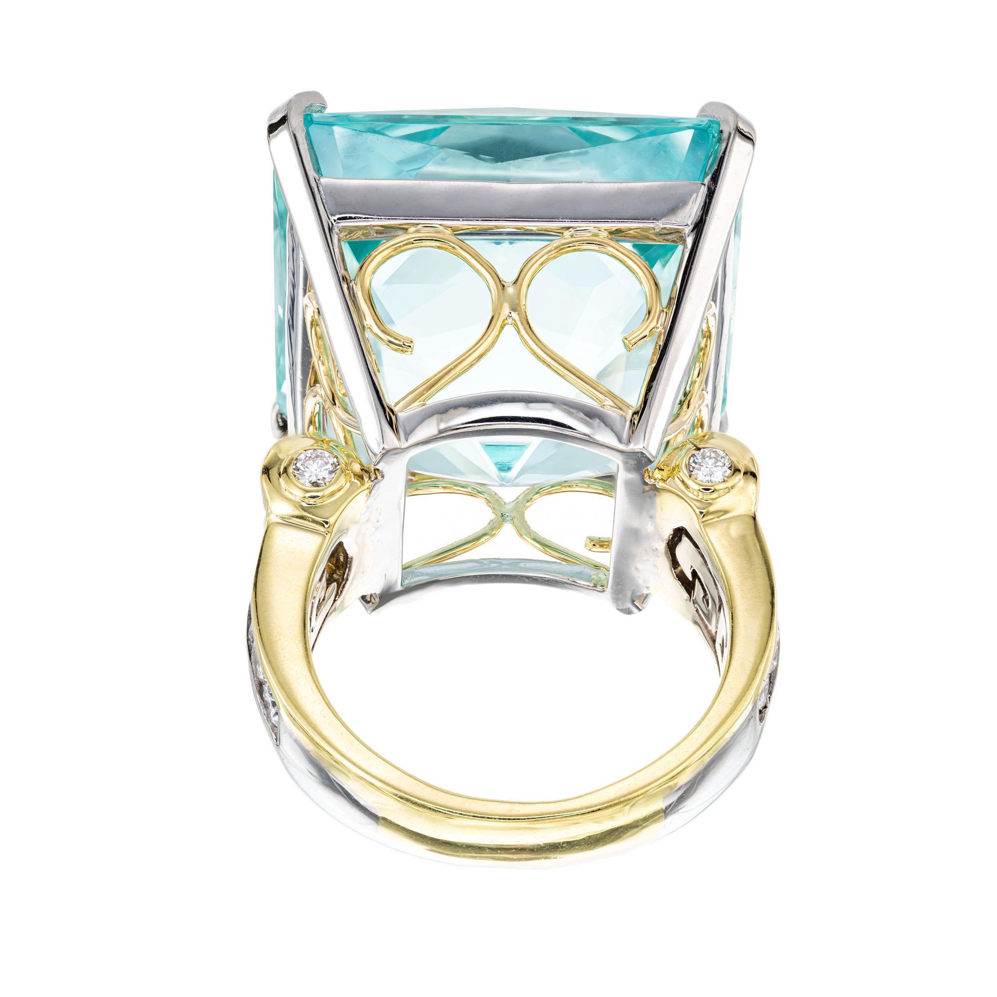 47,33 Karat Aquamarin Diamant Gelbgold Platin Cocktail-Ring Damen im Angebot