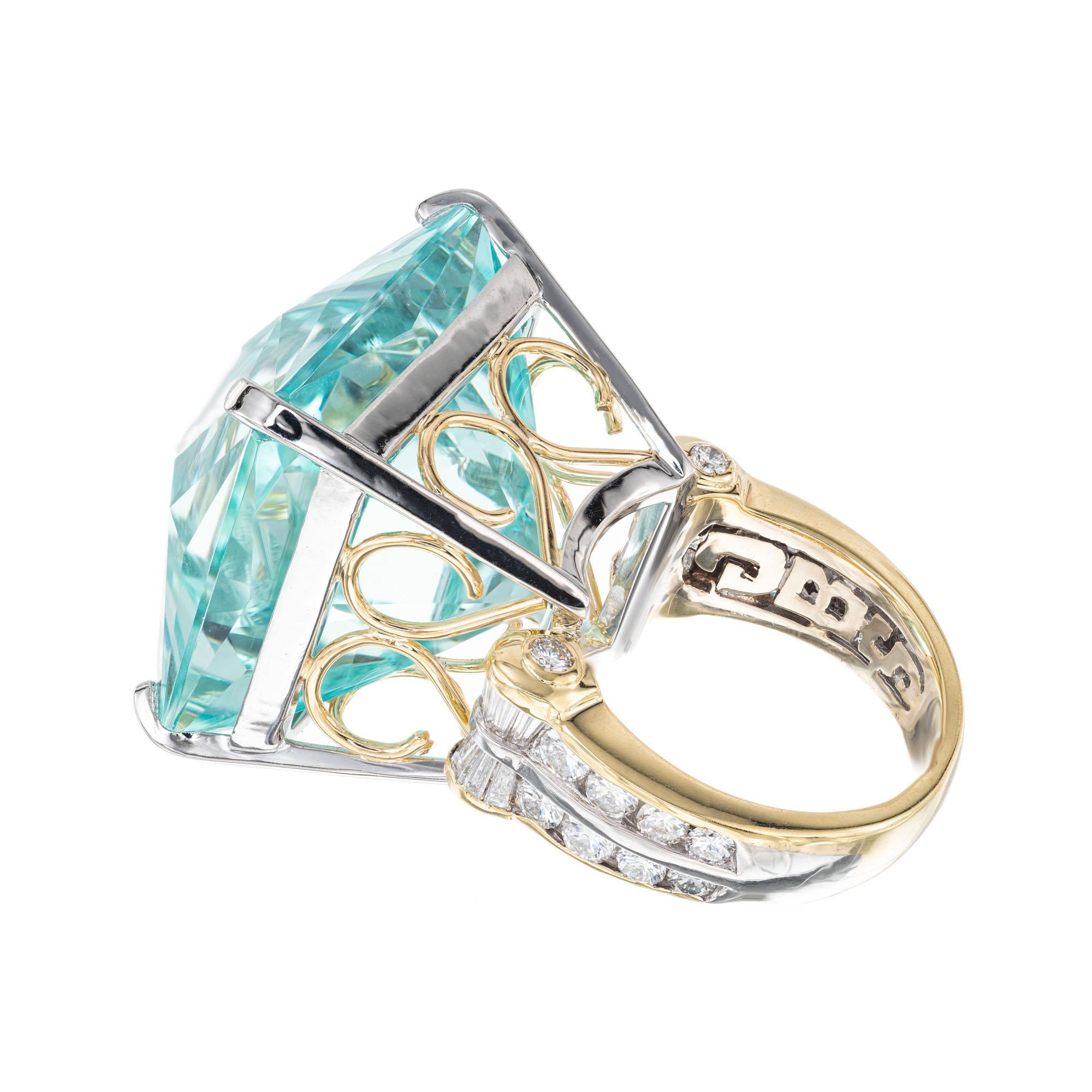 47,33 Karat Aquamarin Diamant Gelbgold Platin Cocktail-Ring im Angebot 1