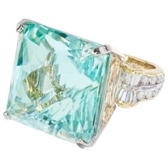 47.33 Carat Aquamarine Diamond Yellow Gold Platinum Cocktail Ring