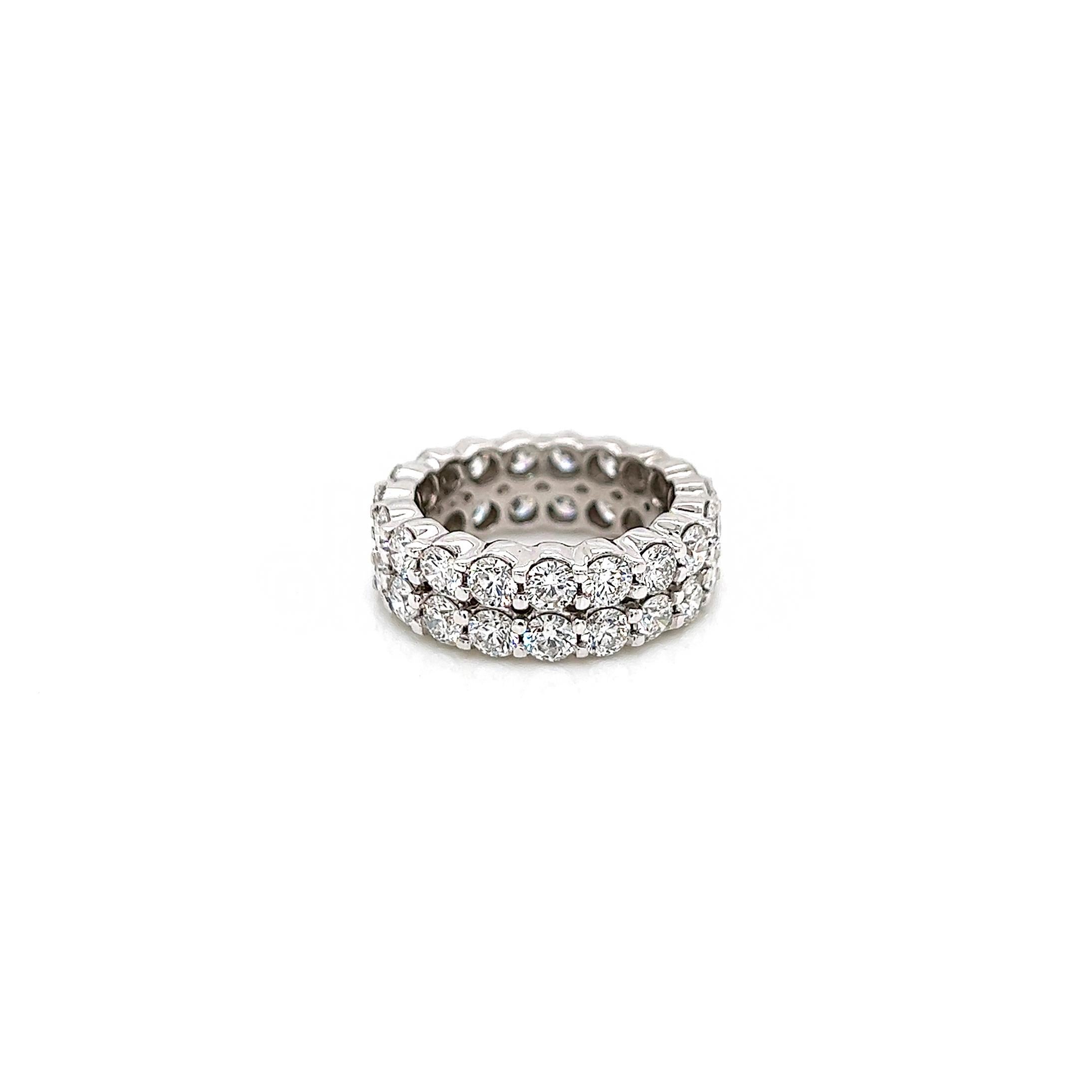 4.73 Total Carat Ladies Prong-Set Diamond Band

-Metal Type: Platinum
-4.73 Carat Round Natural Diamonds
-F-G Color
-VS Clarity
-Size 5.75

Made in New York City.