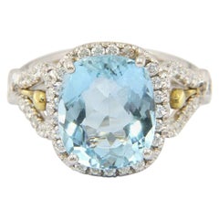 4.73ct Cushion Aquamarine and Diamond Halo Ring in 18K White Gold