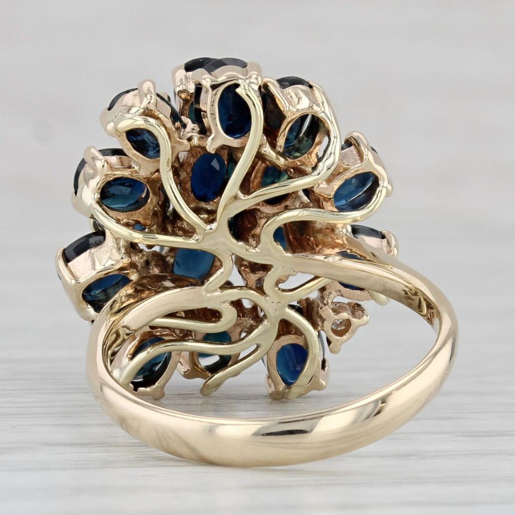 Taille ovale 4.73ctw Blue Sapphire Diamond Cluster Ring 14k Yellow Gold Size 7 Cocktail en vente