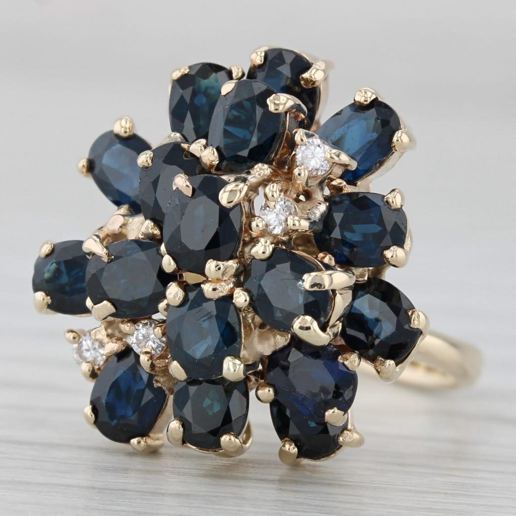 4.73ctw Blue Sapphire Diamond Cluster Ring 14k Yellow Gold Size 7 Cocktail Unisexe en vente