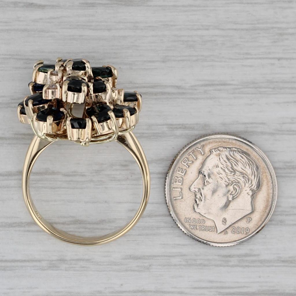 4.73ctw Blue Sapphire Diamond Cluster Ring 14k Yellow Gold Size 7 Cocktail en vente 1