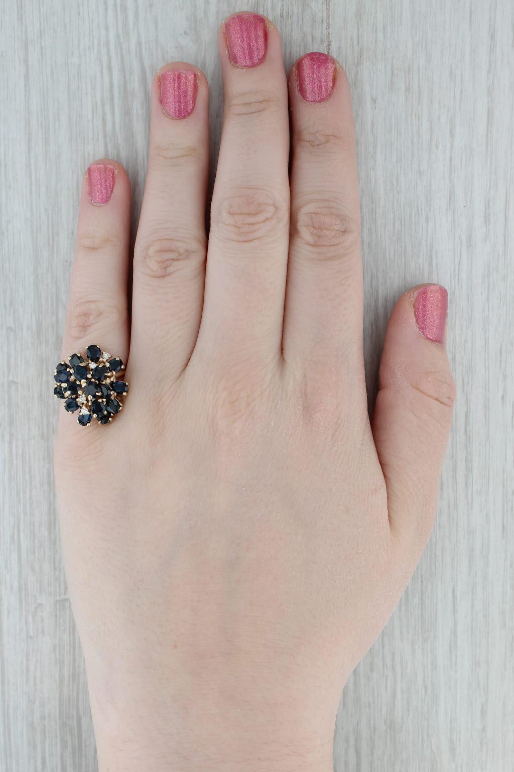 4.73ctw Blue Sapphire Diamond Cluster Ring 14k Yellow Gold Size 7 Cocktail en vente 3
