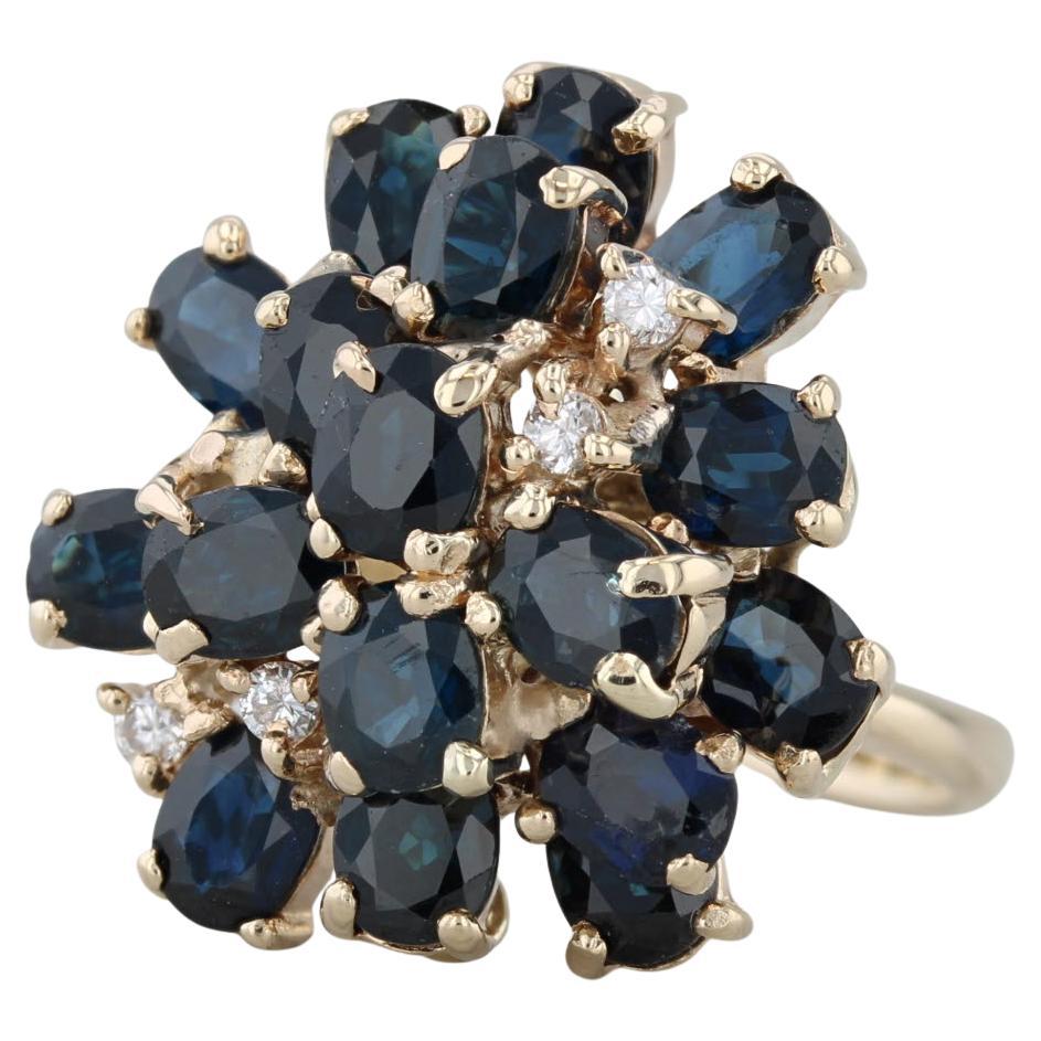 4.73ctw Blauer Saphir Diamant Cluster Ring 14k Gelbgold Größe 7 Cocktail