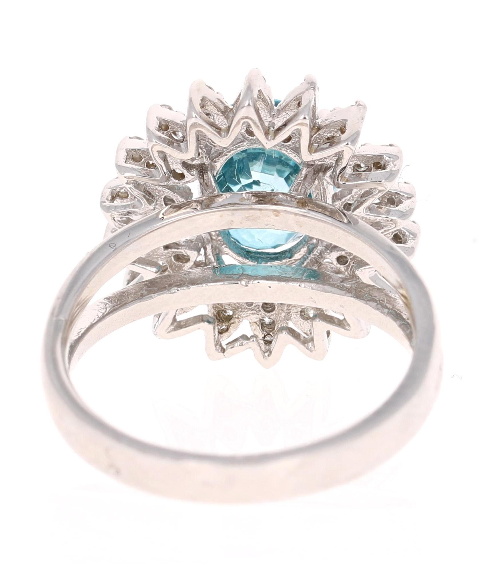 Oval Cut 4.74 Carat Blue Zircon Diamond White Gold Cocktail Ring For Sale