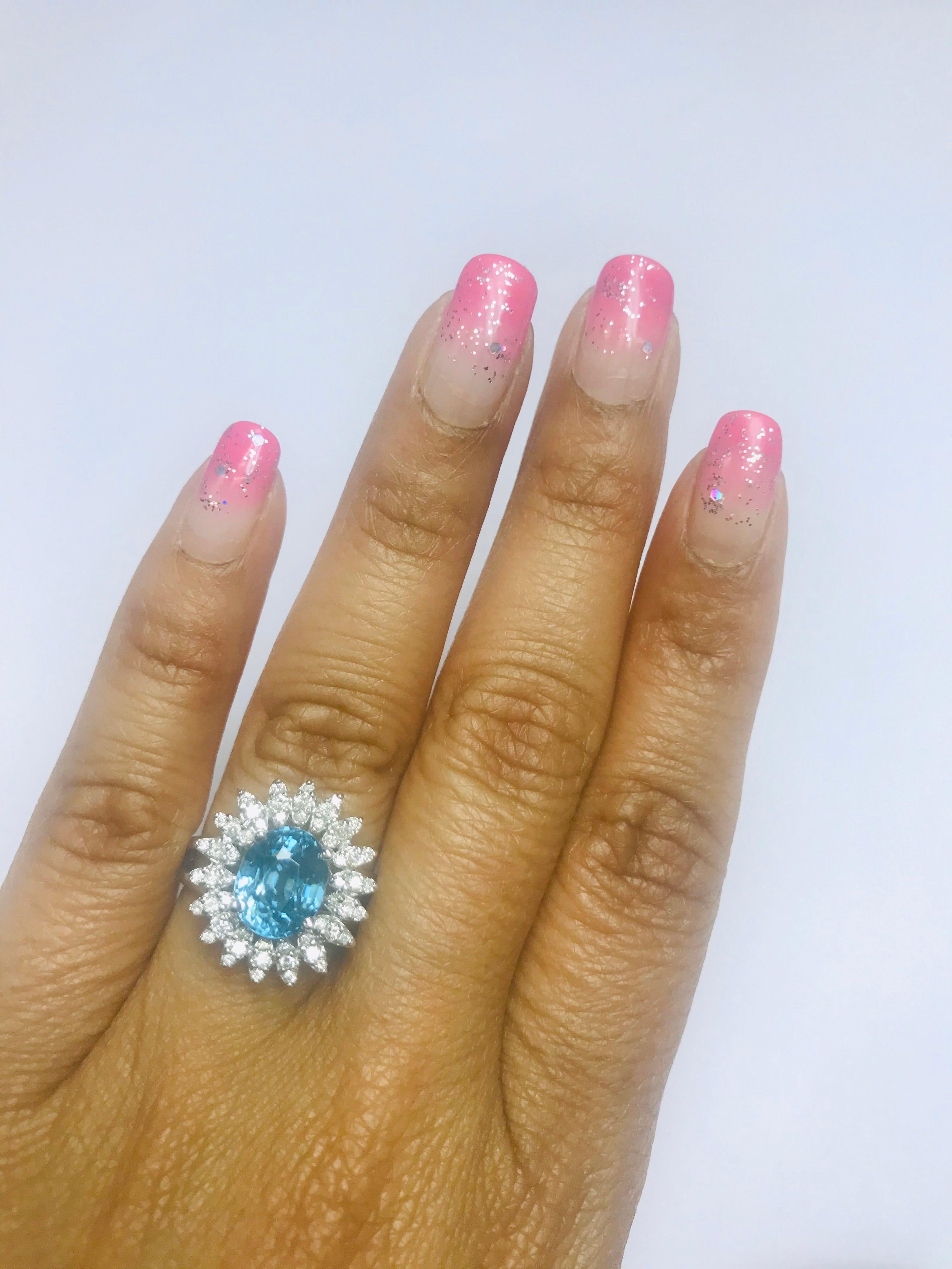 4.74 Carat Blue Zircon Diamond White Gold Cocktail Ring In New Condition For Sale In Los Angeles, CA