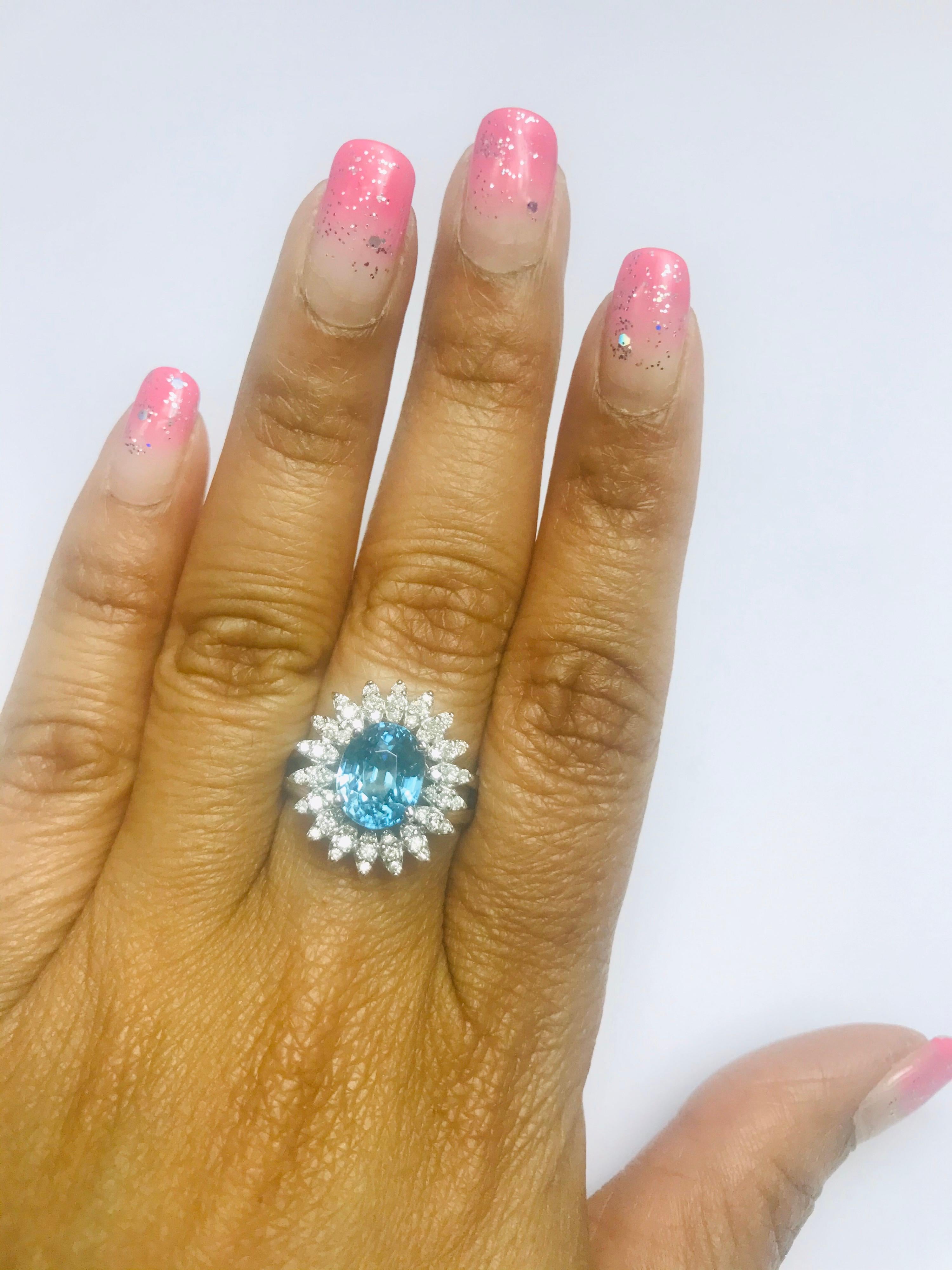 Women's 4.74 Carat Blue Zircon Diamond White Gold Cocktail Ring For Sale