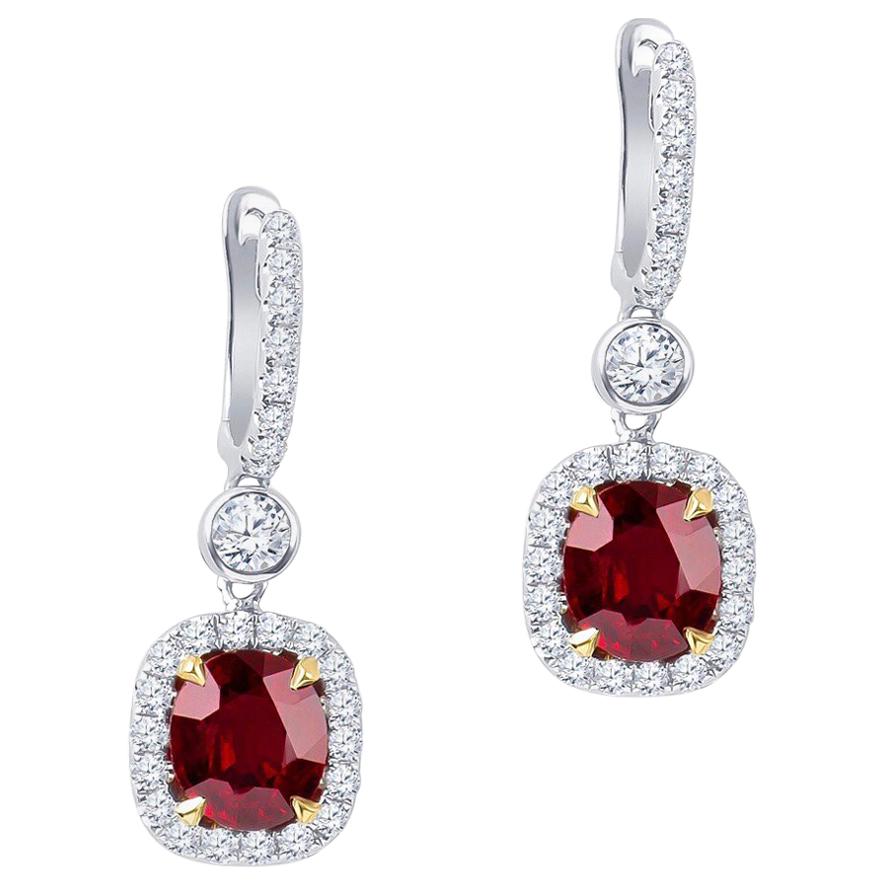 4.74 Carat in Rubies 'GIA' with 1.10 Carat in Round Brilliant Diamond Earrings
