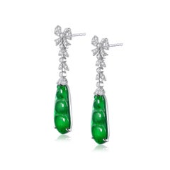 4.74 Carat Jade and Diamond Drop Earring in Platiunum and 18 Karat Gold